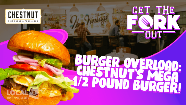 BURGER OVERLOAD: Chestnut’s Mega 1/2 pound burger!